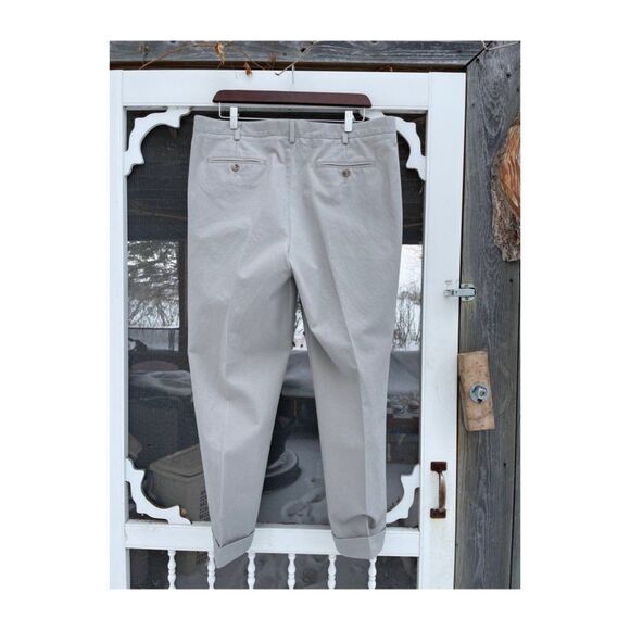 Lands' End Tailored Fit Trousers Pleat Front Cuffed Tan Sz 37 - Picture 6 of 6